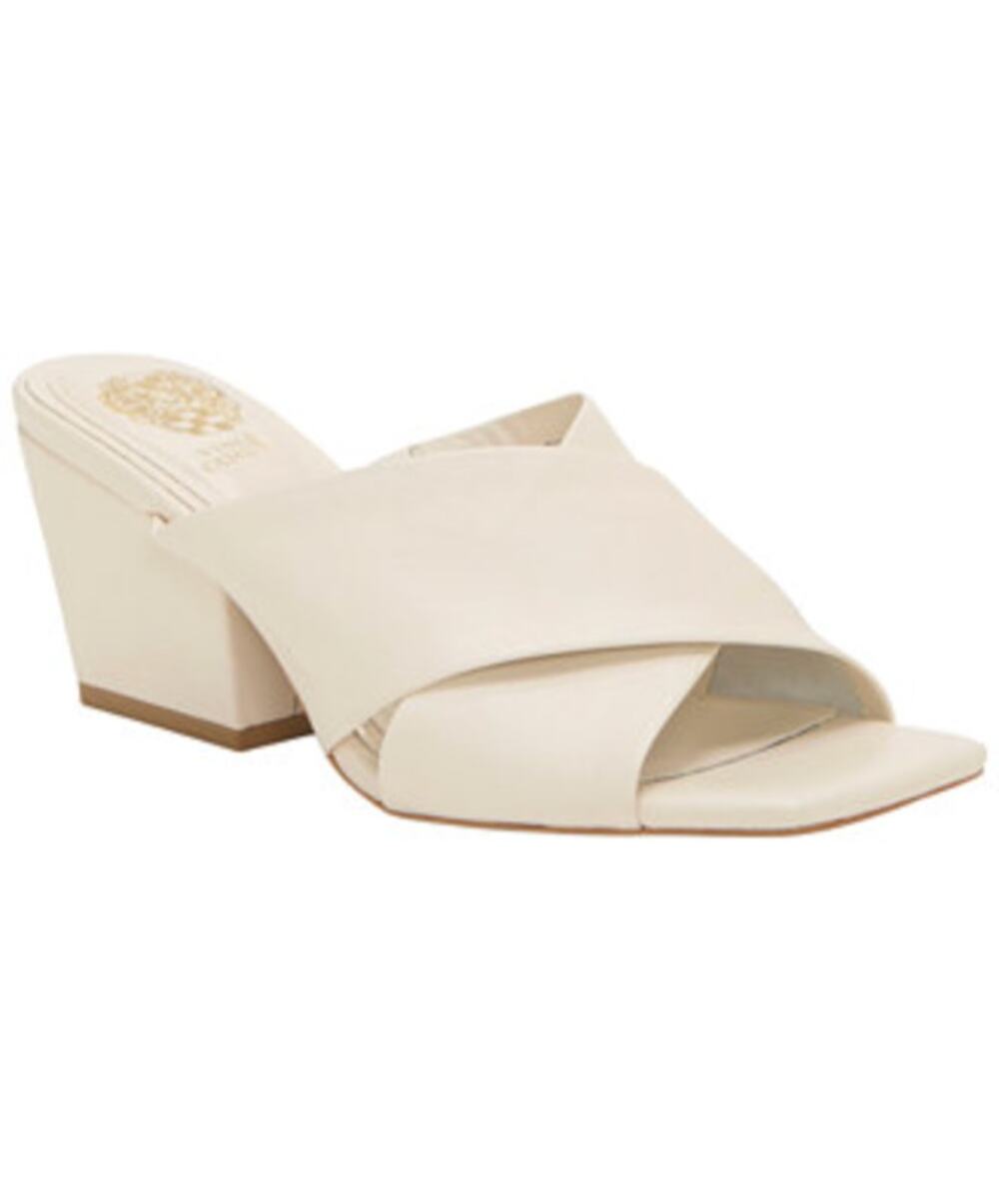 NIB Vince Camuto Kespa Cream White Leather Crossband Mule Sandals Heels Size 6.5